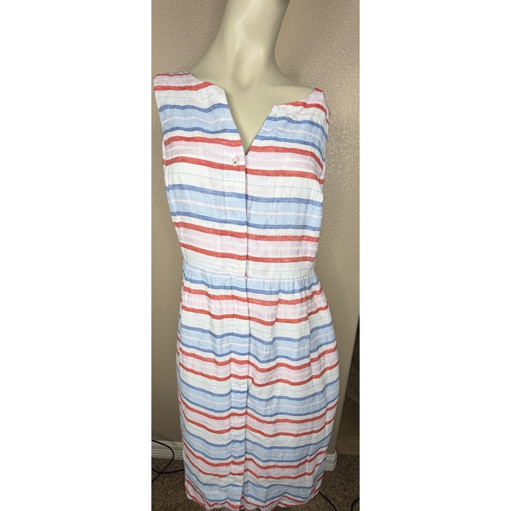 Joules Lisia Dress US 8 Red Blue Stripe Linen Blend Sleeveless Summer Dress